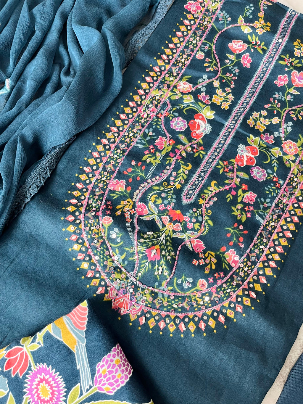 Sapphire Bloom Unstitched Modal Suit