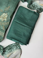Sage Green Embroidered Muslin Silk Unstitched Suit