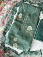Sage Green Embroidered Muslin Silk Unstitched Suit