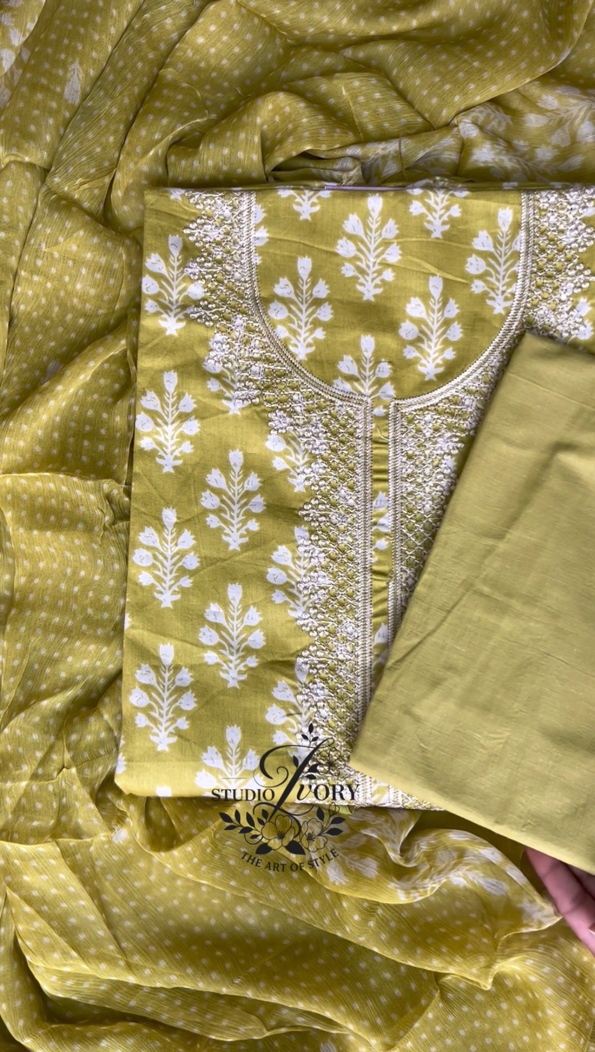 Olive Bloom Unstitched Cotton Suit Set