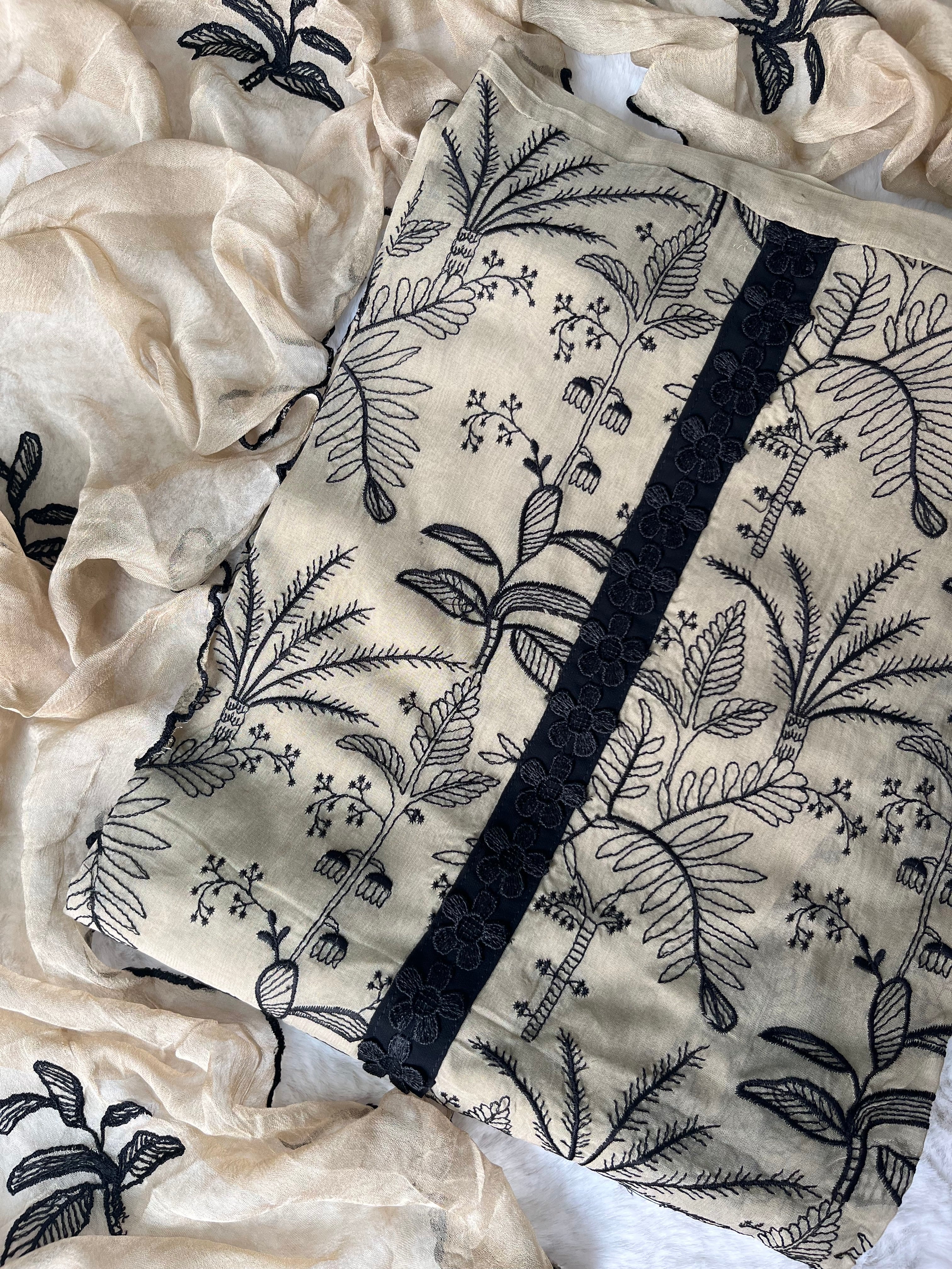 Beige Muslin Unstitched Suit