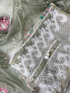 Sage Green Tissue Silk Unstitched Suit