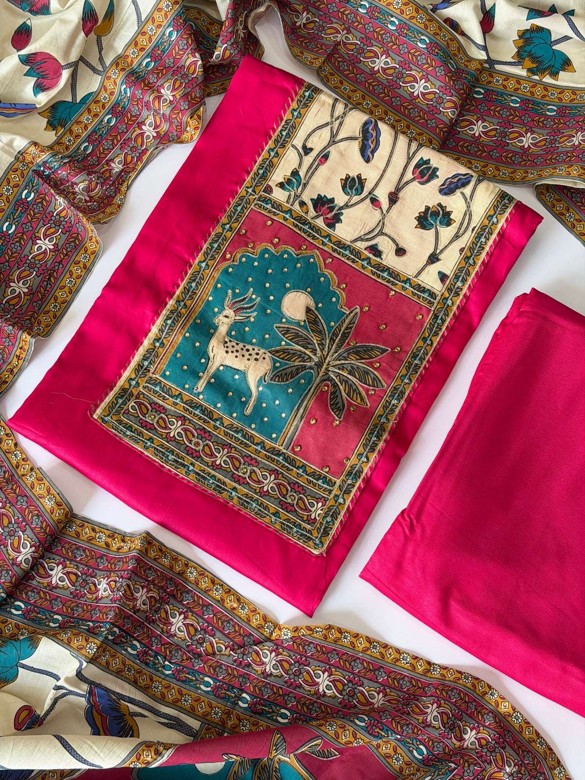 Fuchsia Modal Kalamkari Unstitched Suit