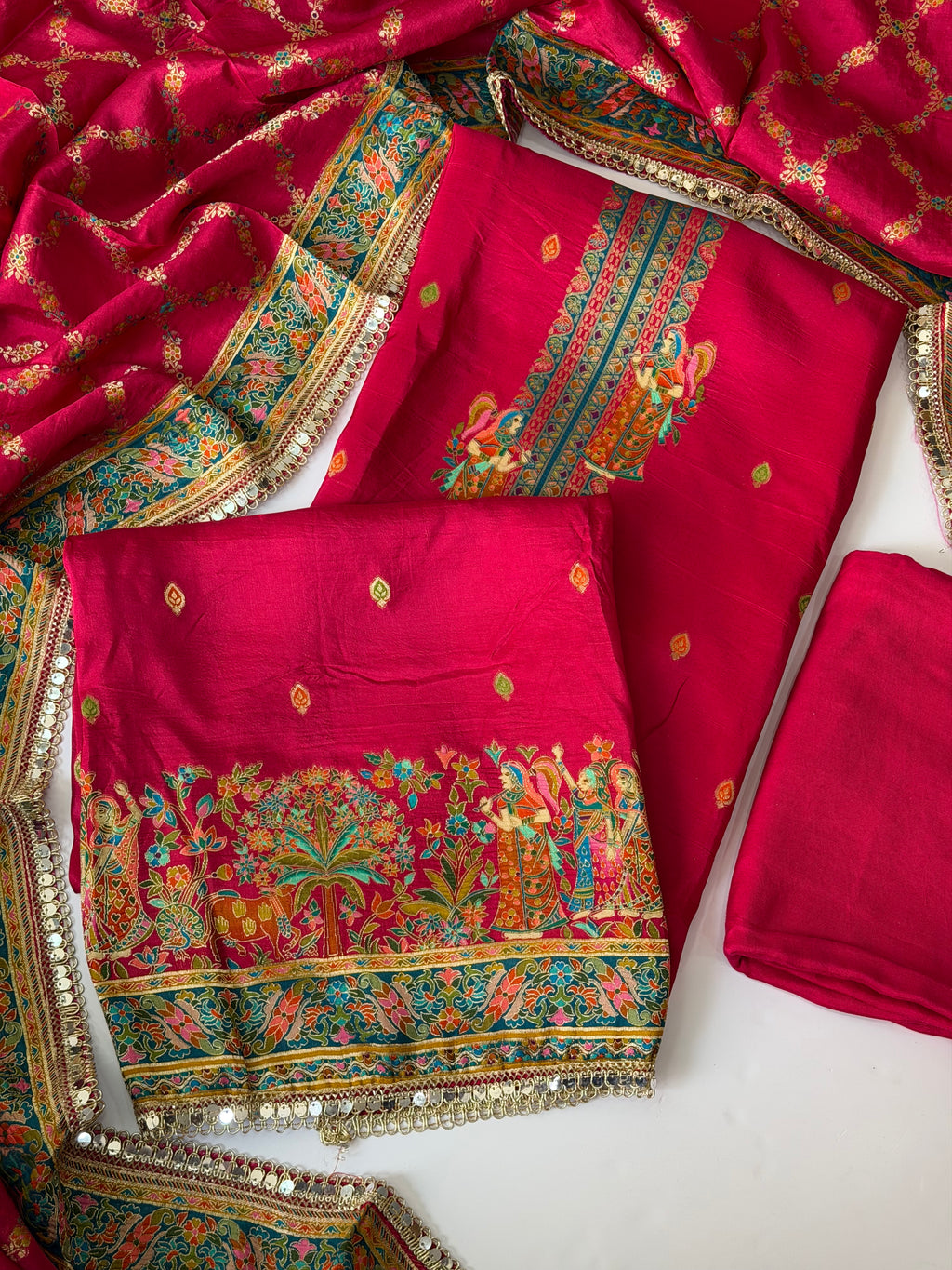 Pink DOLA silk unstitched suit