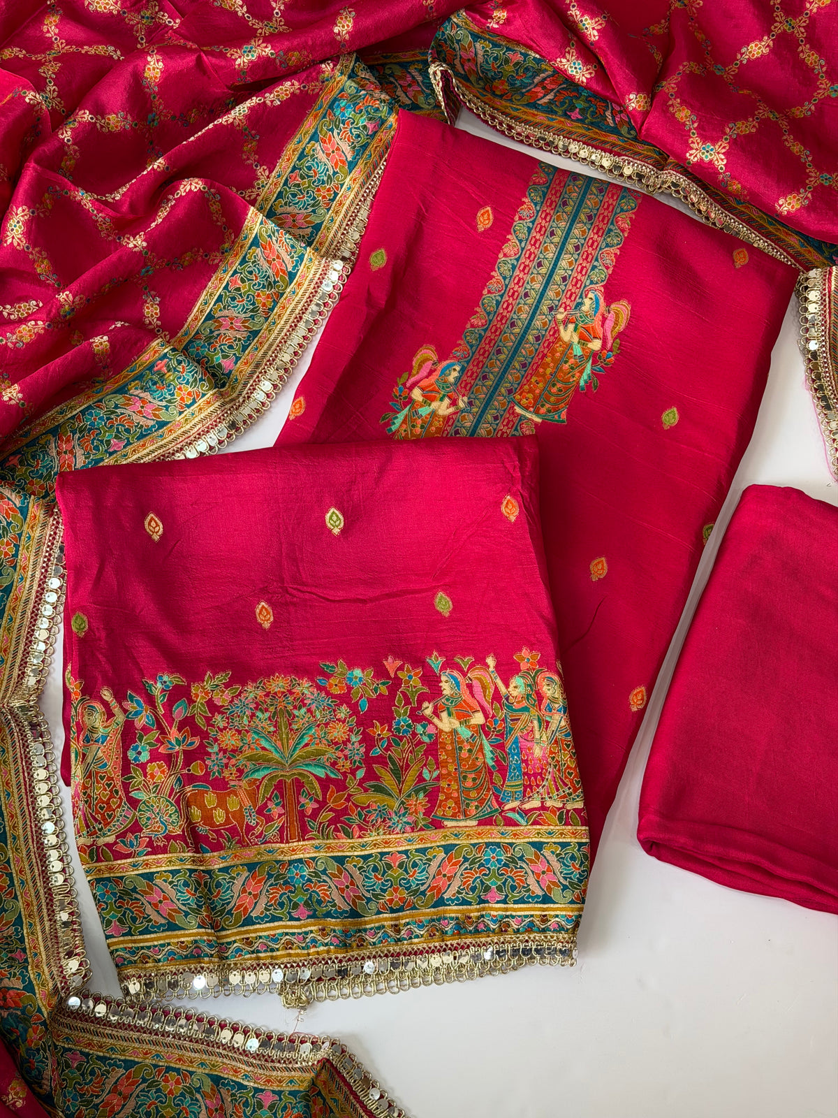 Pink DOLA silk unstitched suit