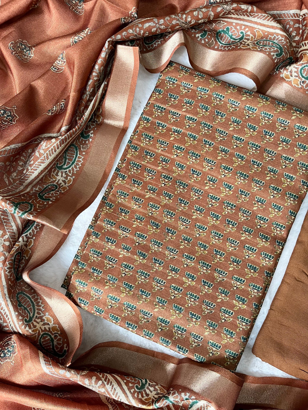 Brown Tussar Unstitched Suit