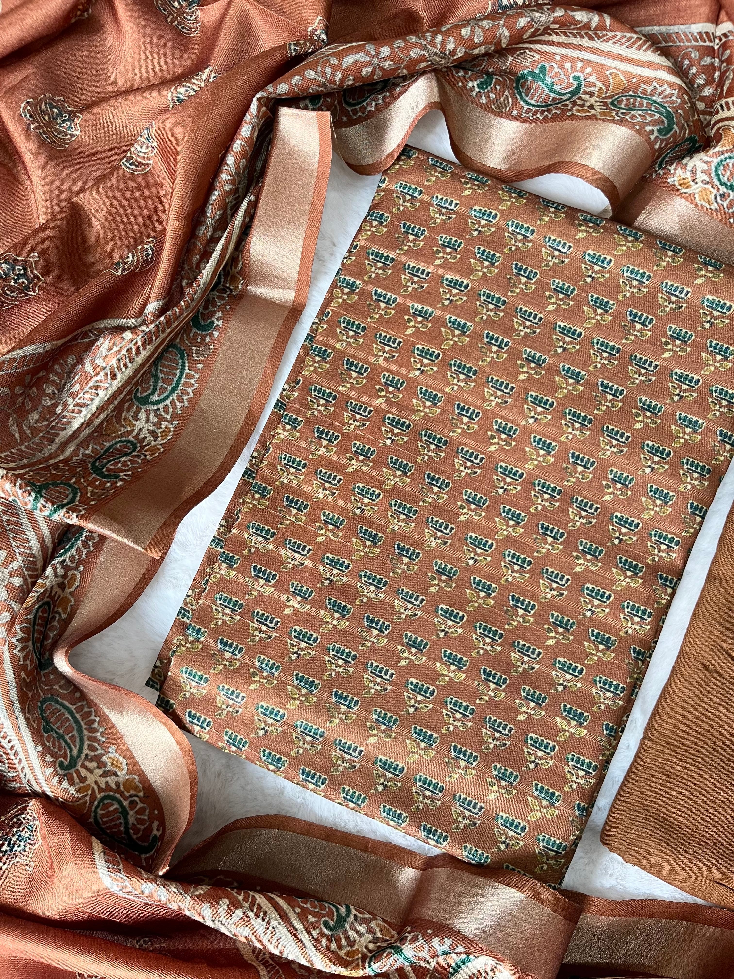 Brown Tussar Unstitched Suit