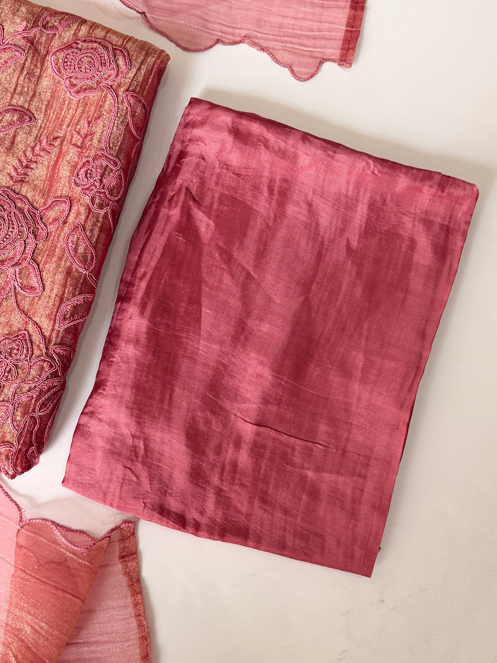 Pink shimmer crush unstitched suit