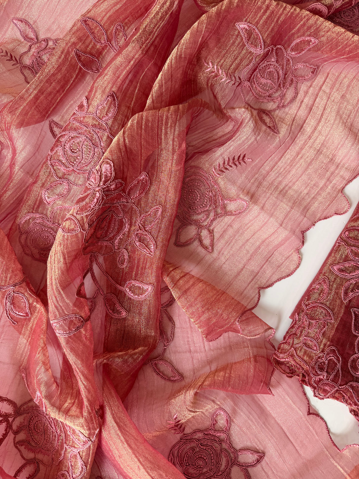 Pink shimmer crush unstitched suit