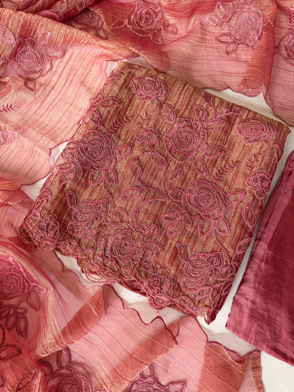 Pink shimmer crush unstitched suit
