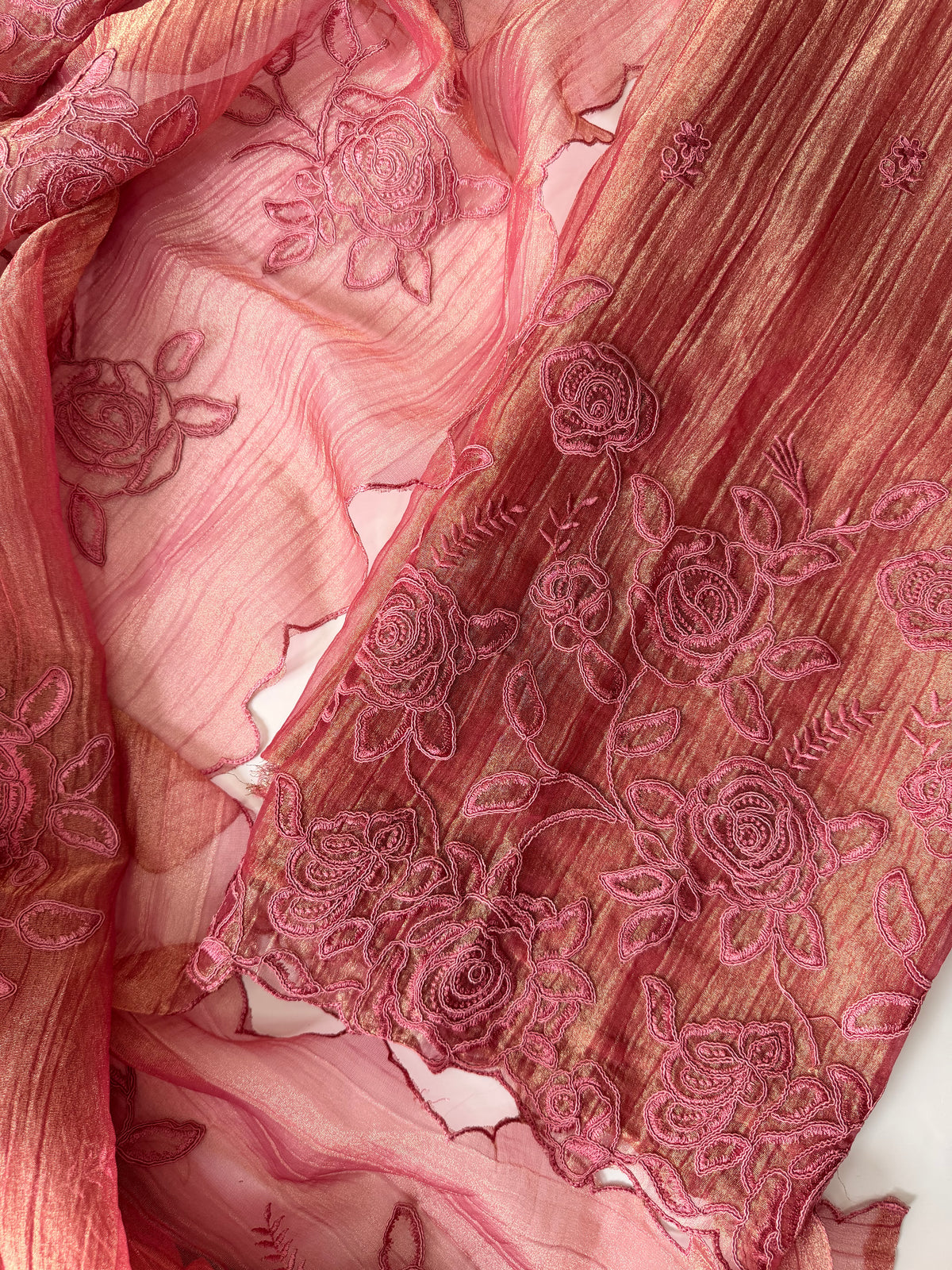 Pink shimmer crush unstitched suit