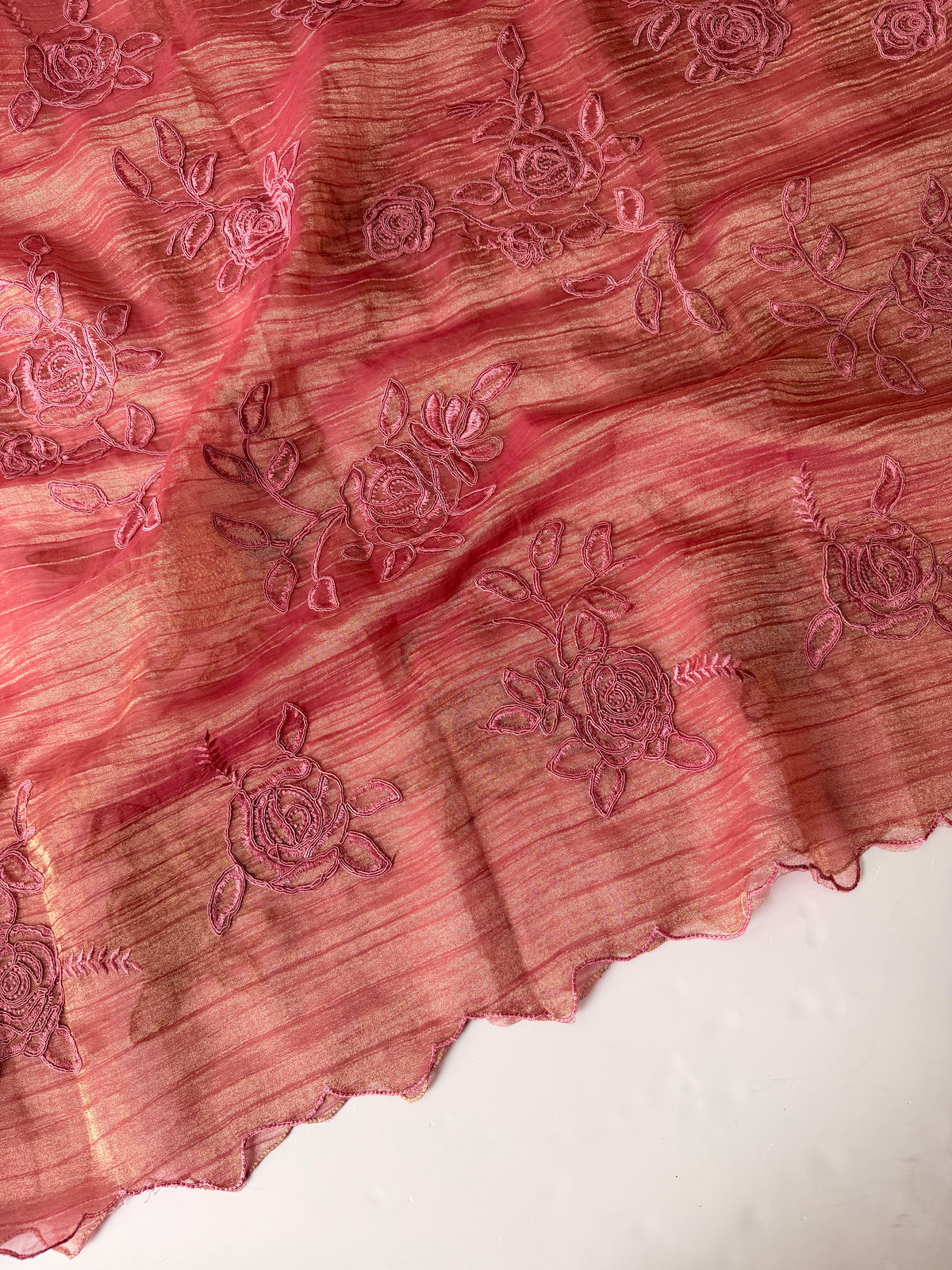 Pink shimmer crush unstitched suit