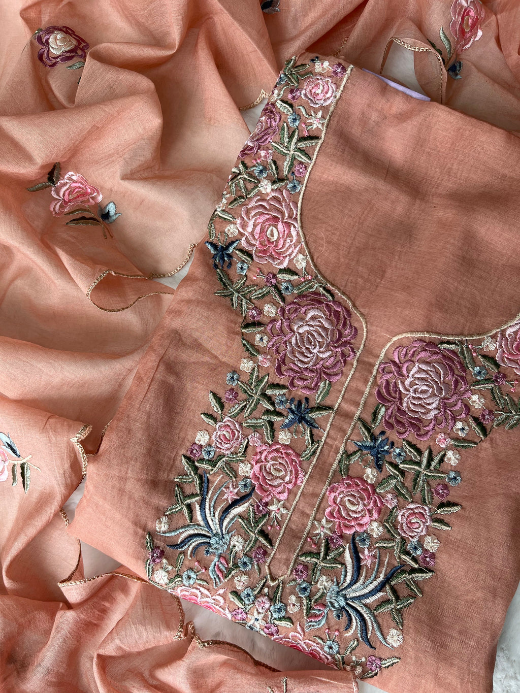 Onion Mul Chanderi Unstitched Suit