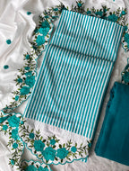 Teal Blue Classic Stripes Cotton Unstitched Suit