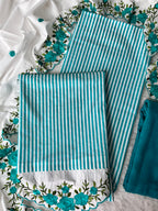 Teal Blue Classic Stripes Cotton Unstitched Suit