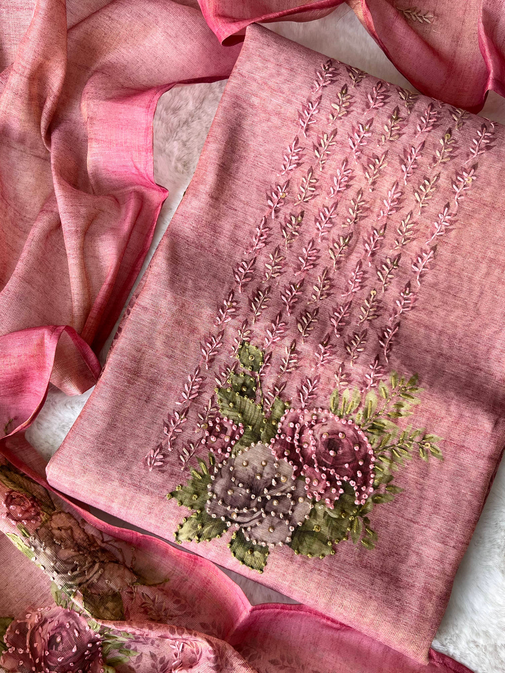Floral Shimmer Tissue Silk Unstitched Suit