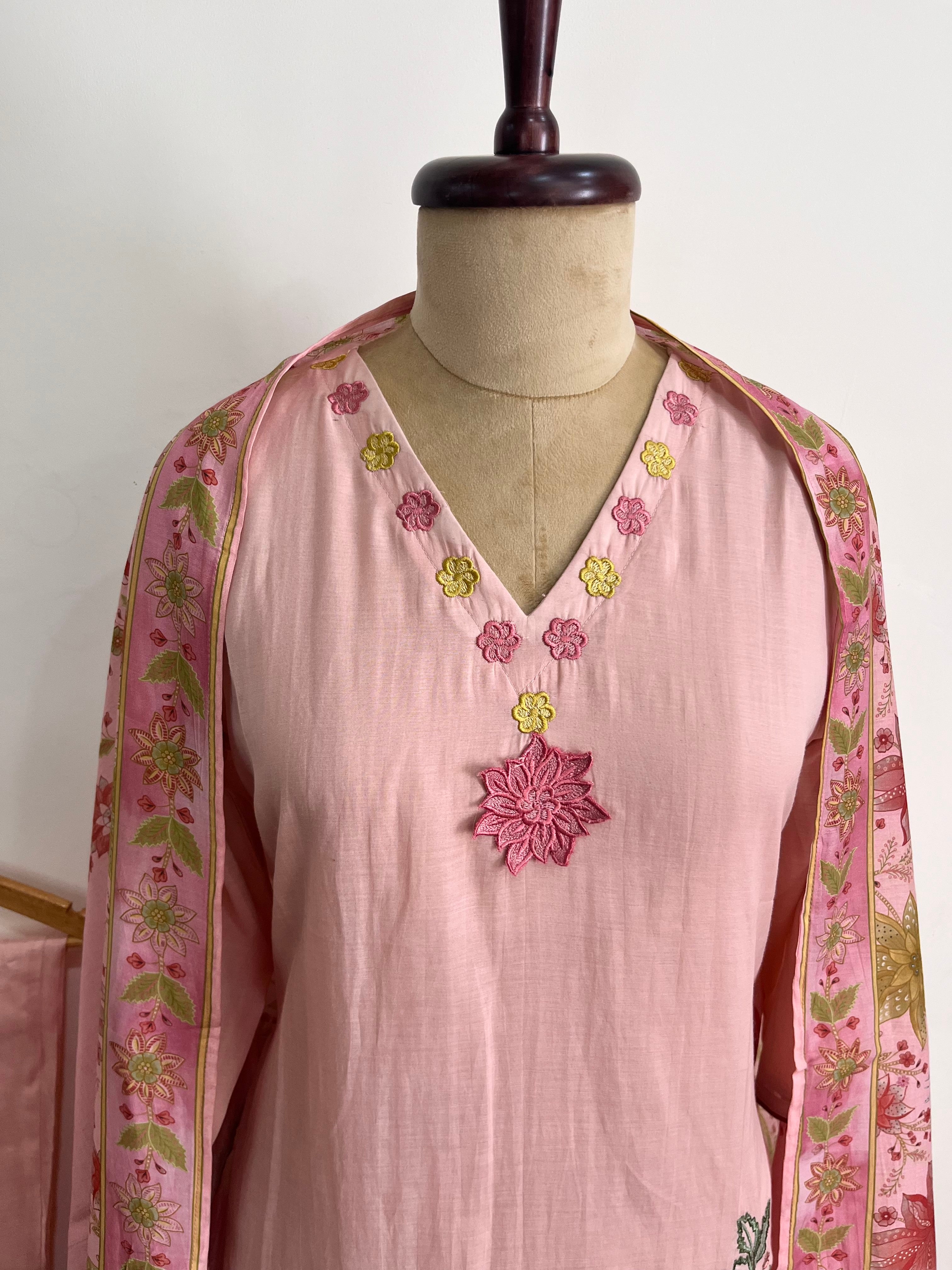 Blush pink Mul Chanderi suit