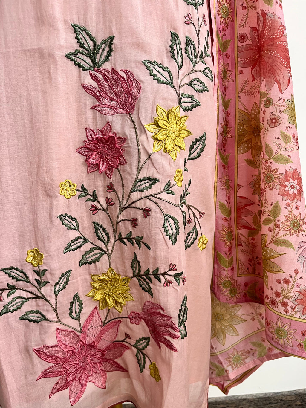 Blush pink Mul Chanderi suit