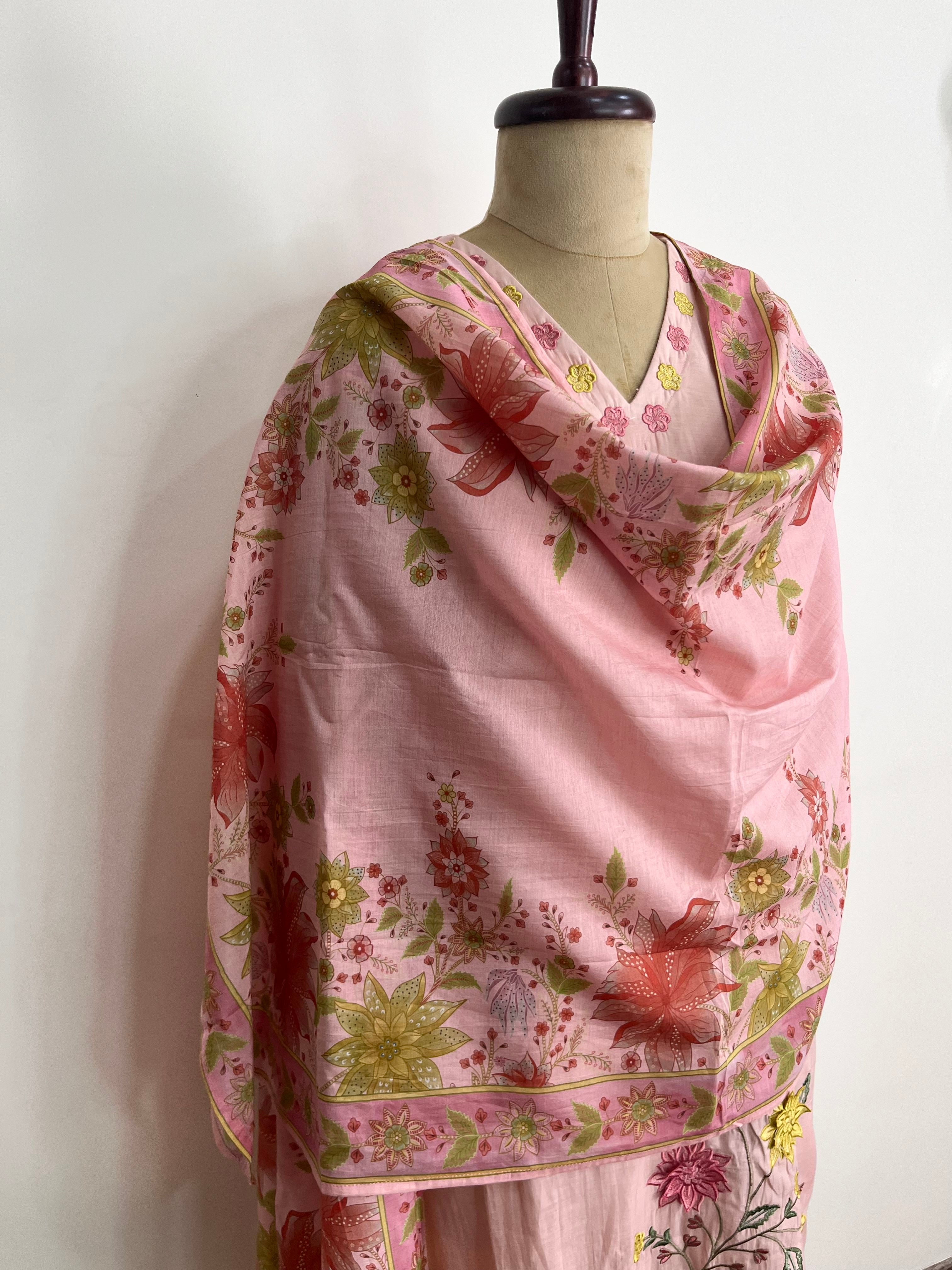 Blush pink Mul Chanderi suit