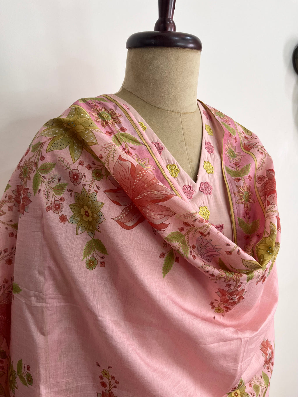 Blush pink Mul Chanderi suit