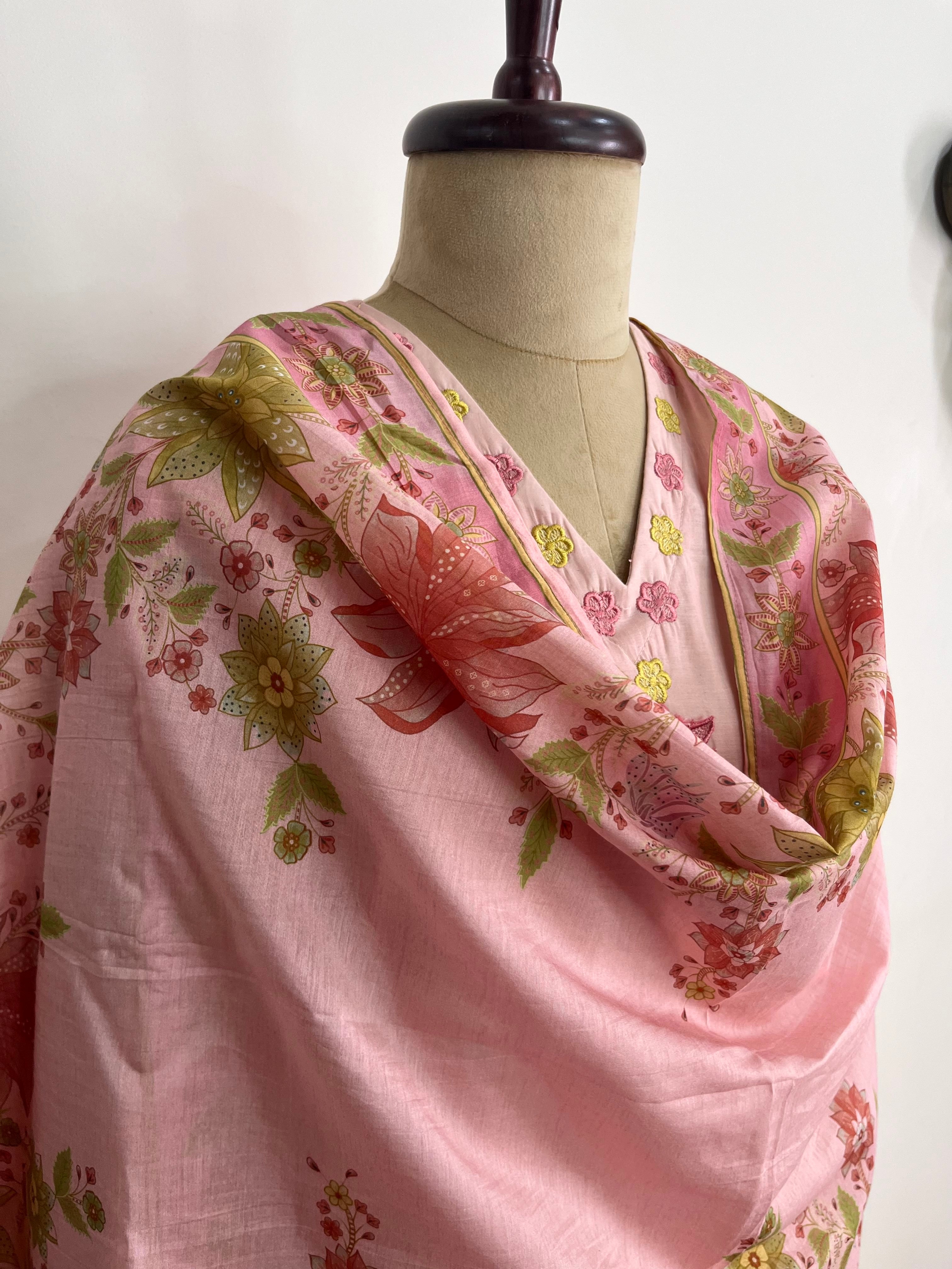 Blush pink Mul Chanderi suit