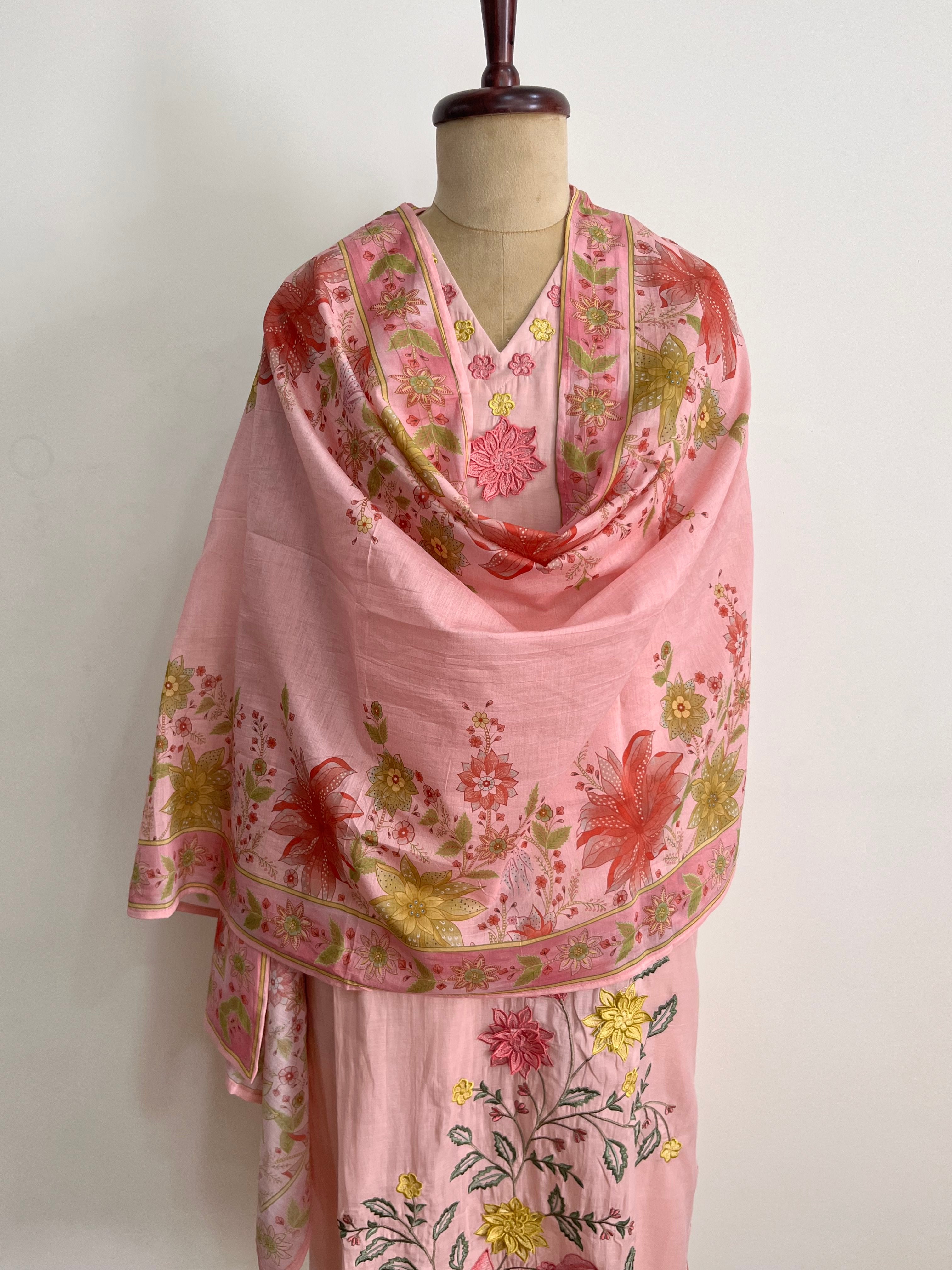 Blush pink Mul Chanderi suit