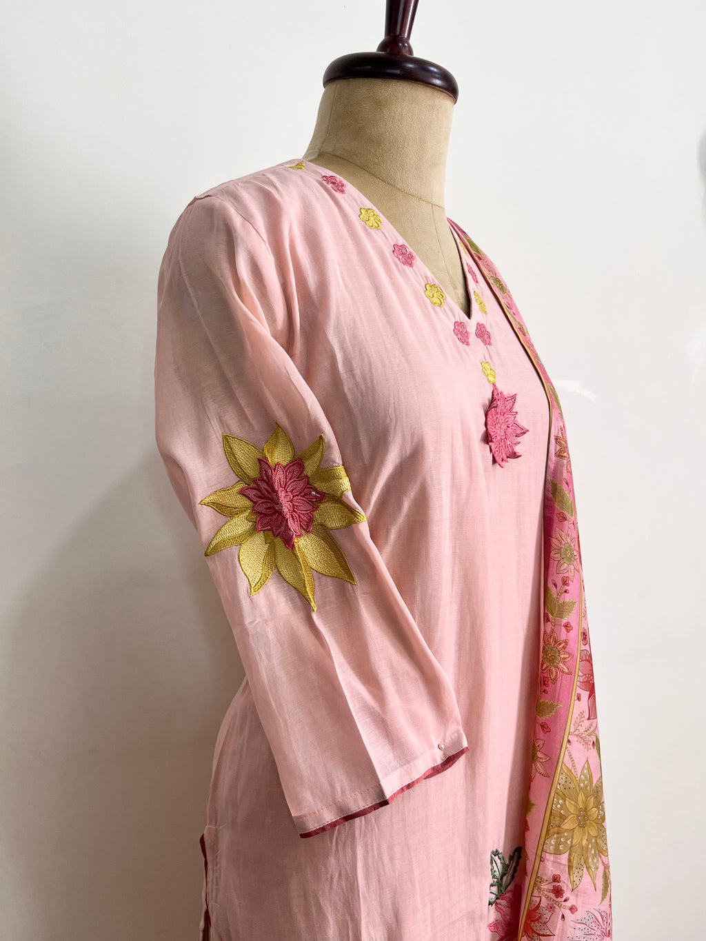 Blush pink Mul Chanderi suit
