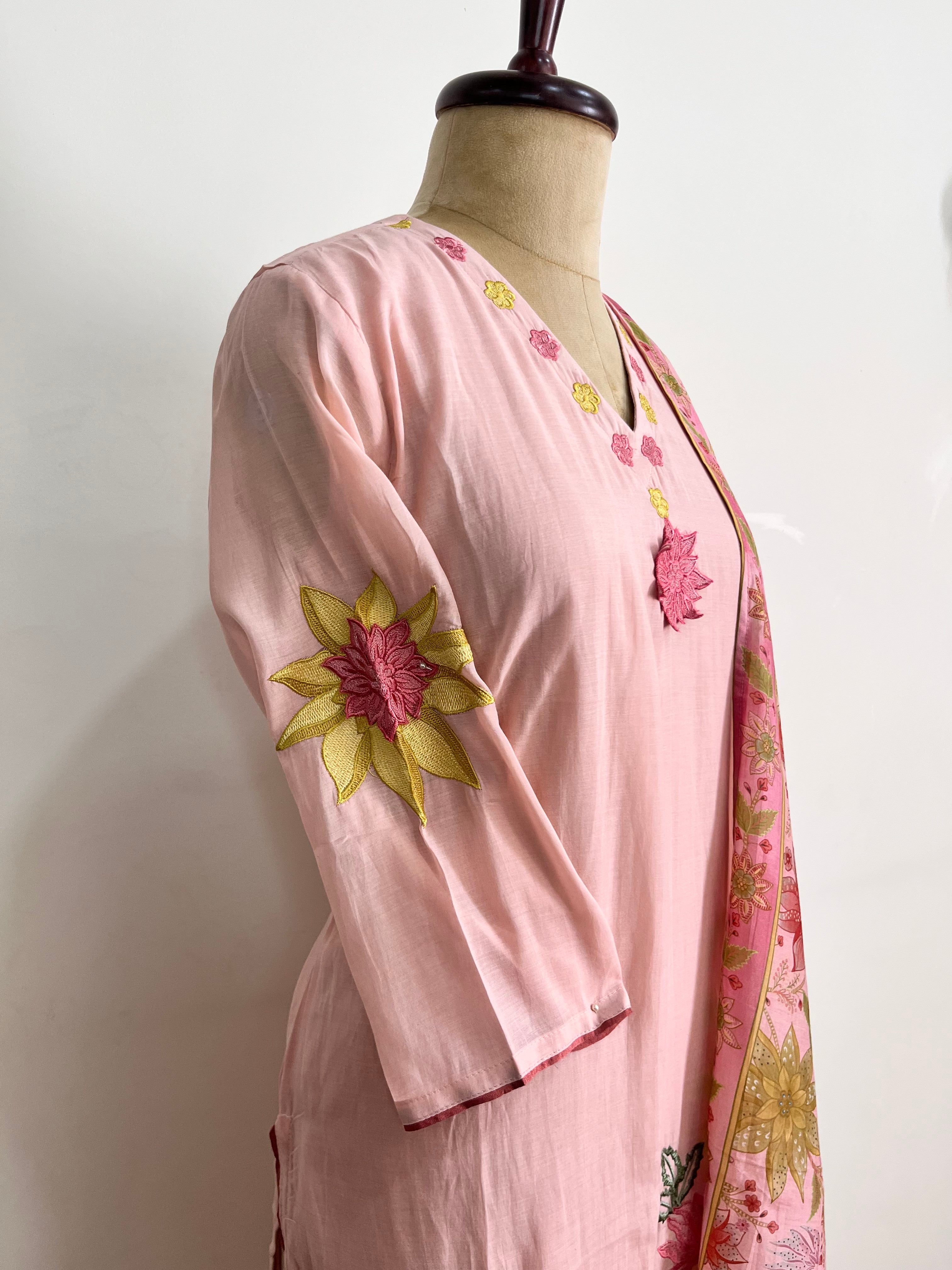 Blush pink Mul Chanderi suit