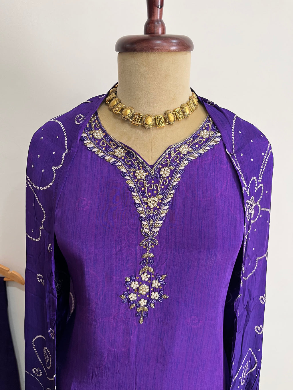 Violet Bloom Embroidered Suit Set