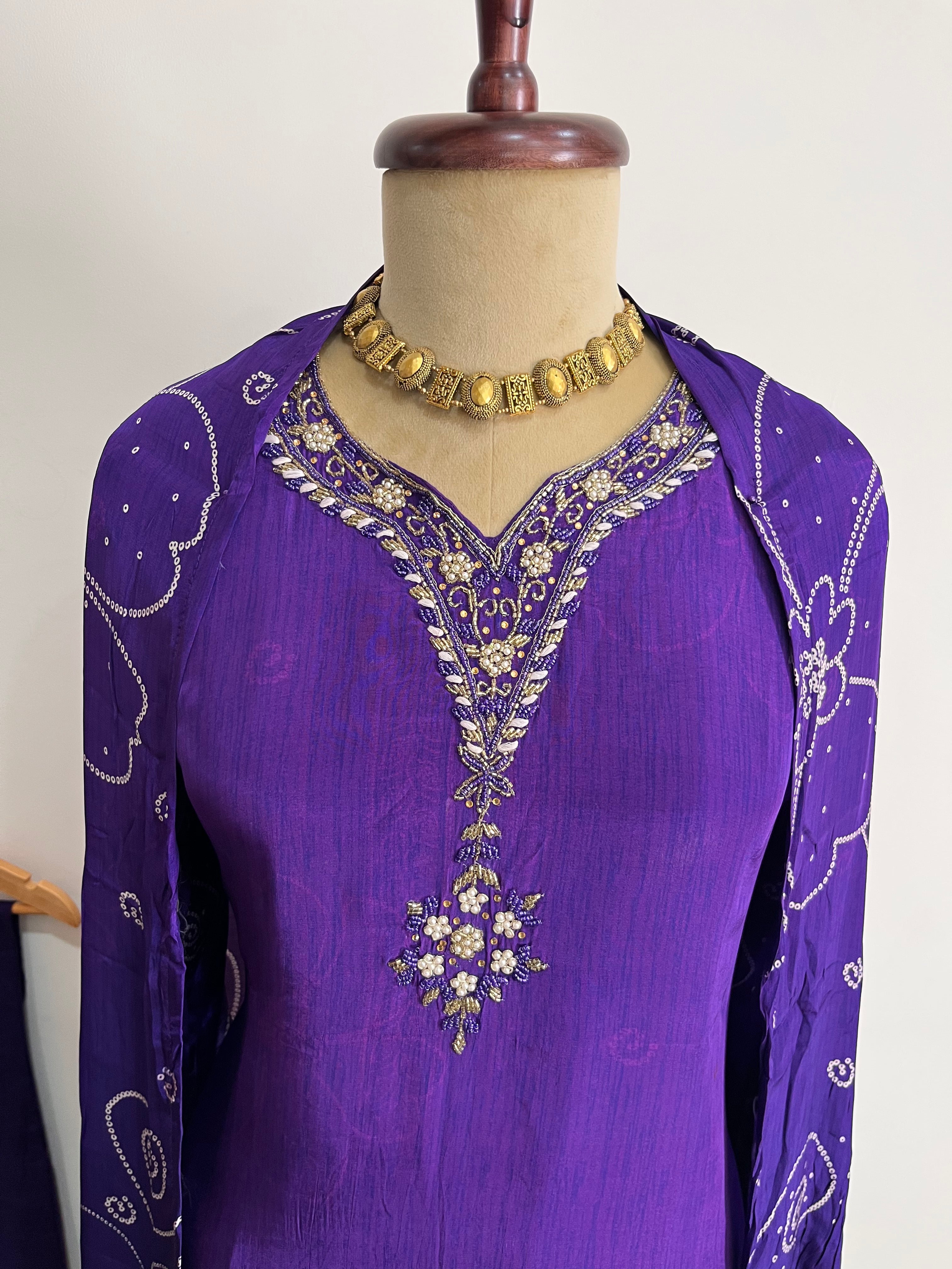 Violet Bloom Embroidered Suit Set
