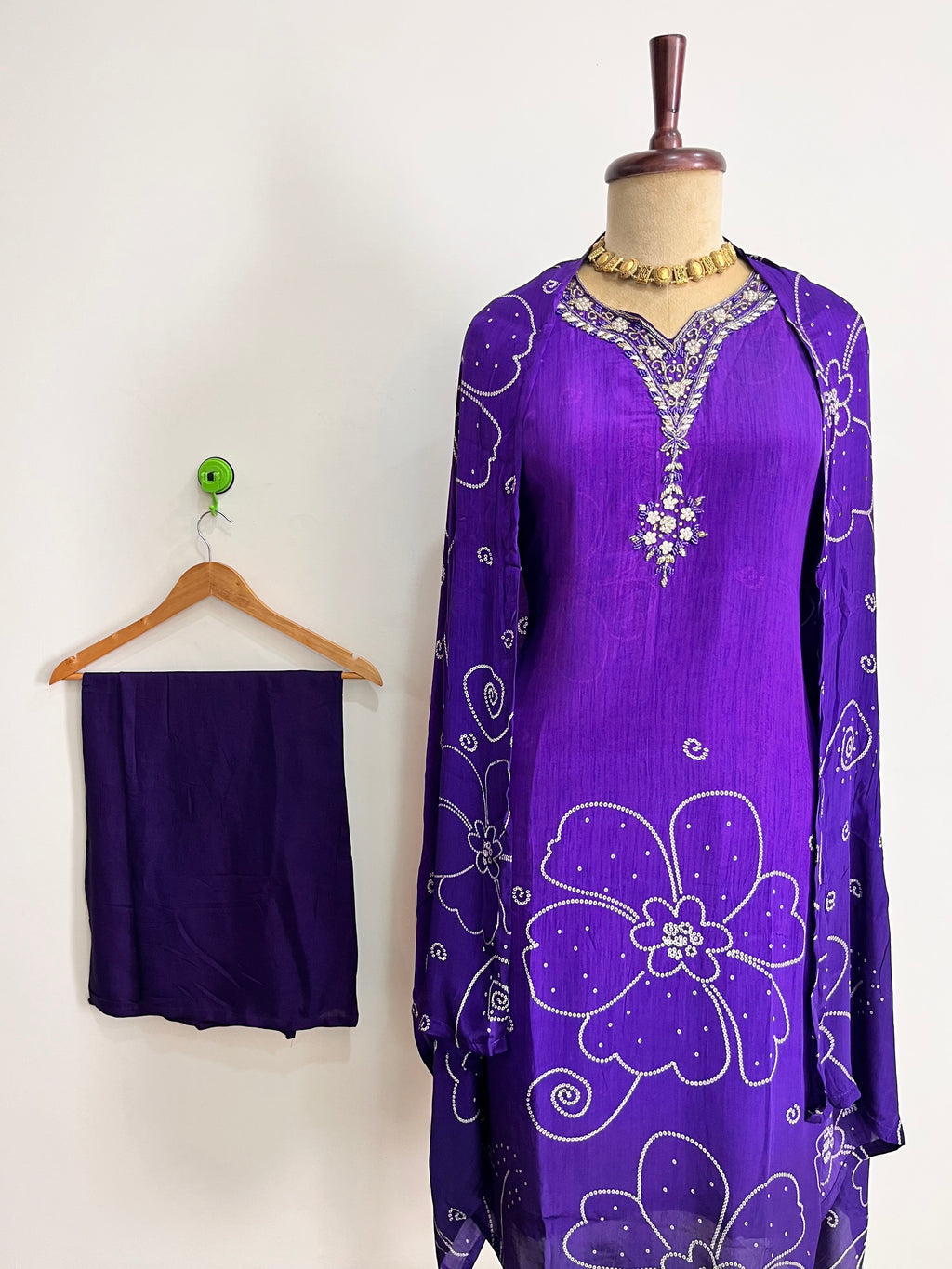 Violet Bloom Embroidered Suit Set