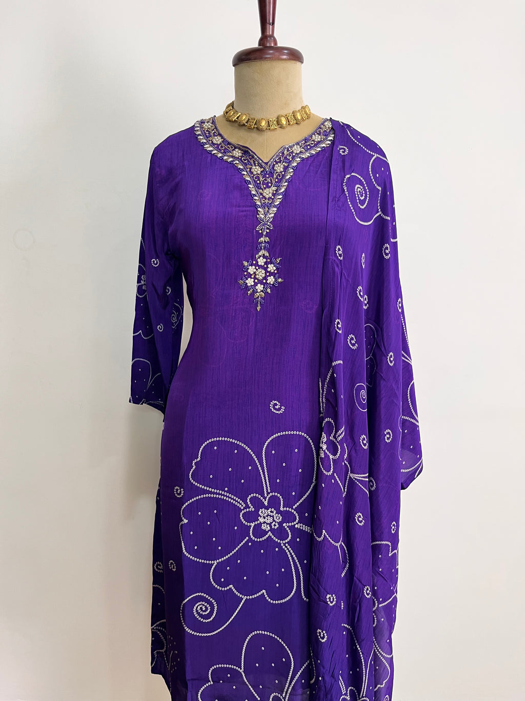 Violet Bloom Embroidered Suit Set