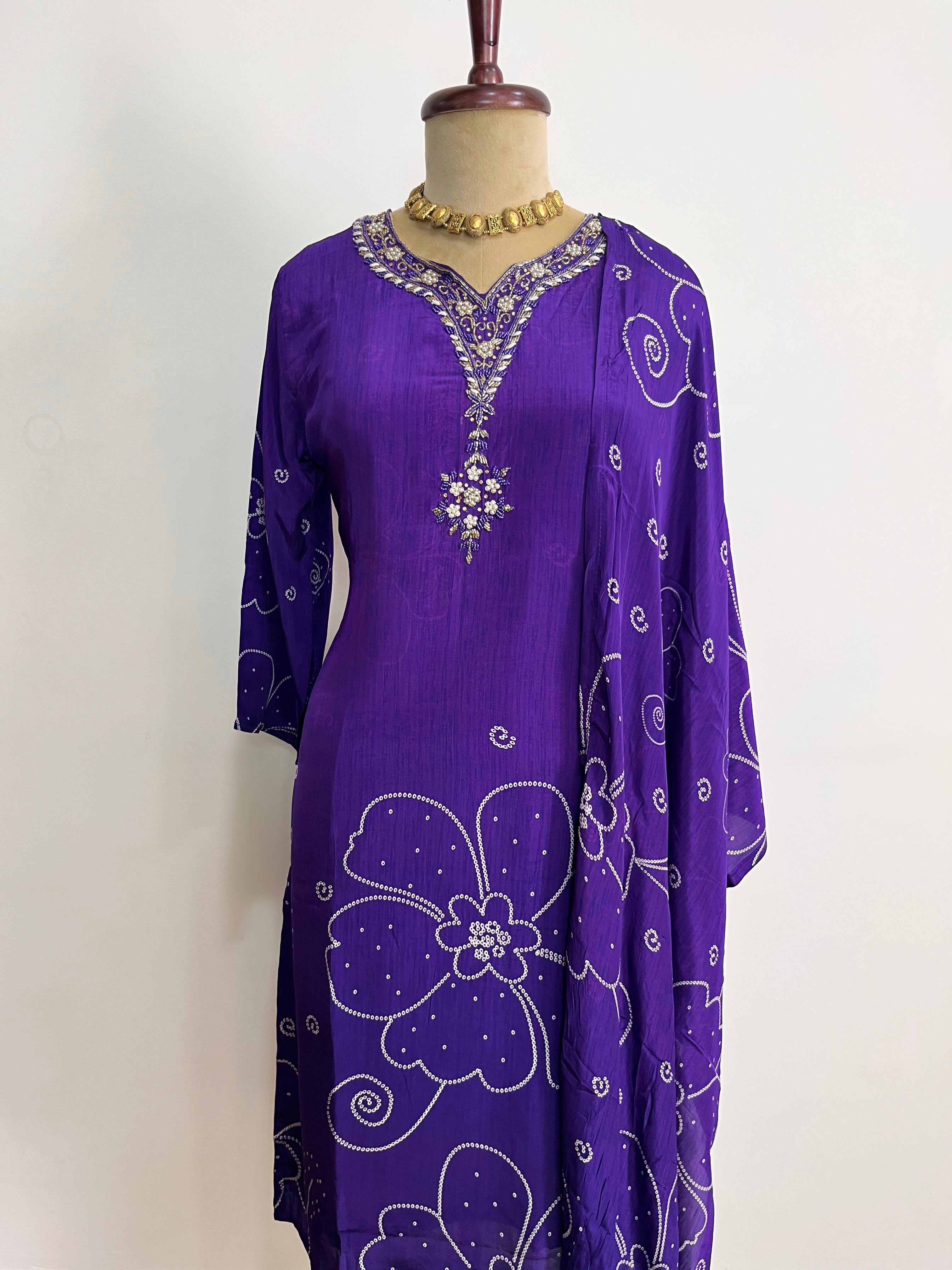 Violet Bloom Embroidered Suit Set