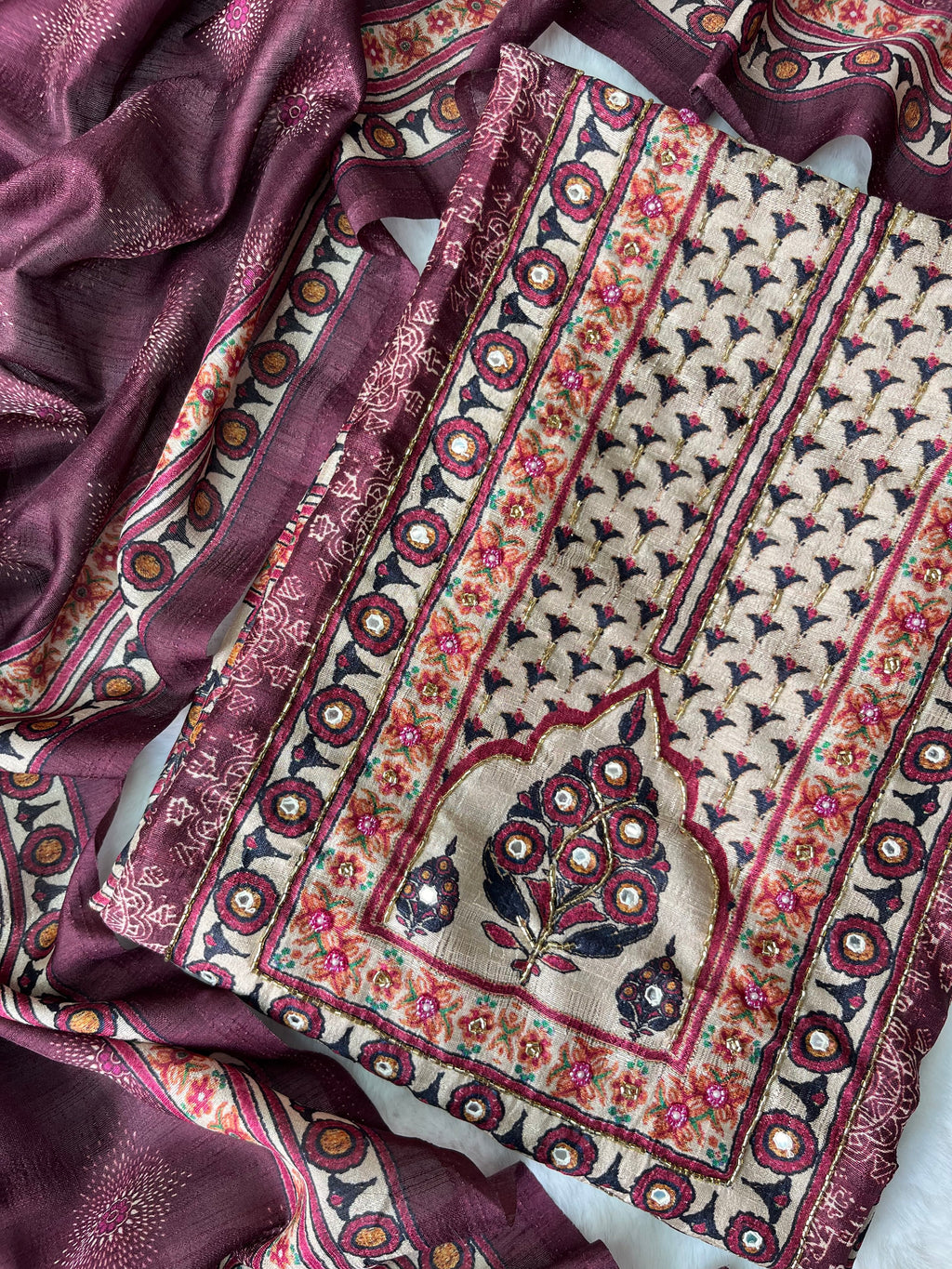 Royal Plum Chanderi Unstitched Suit