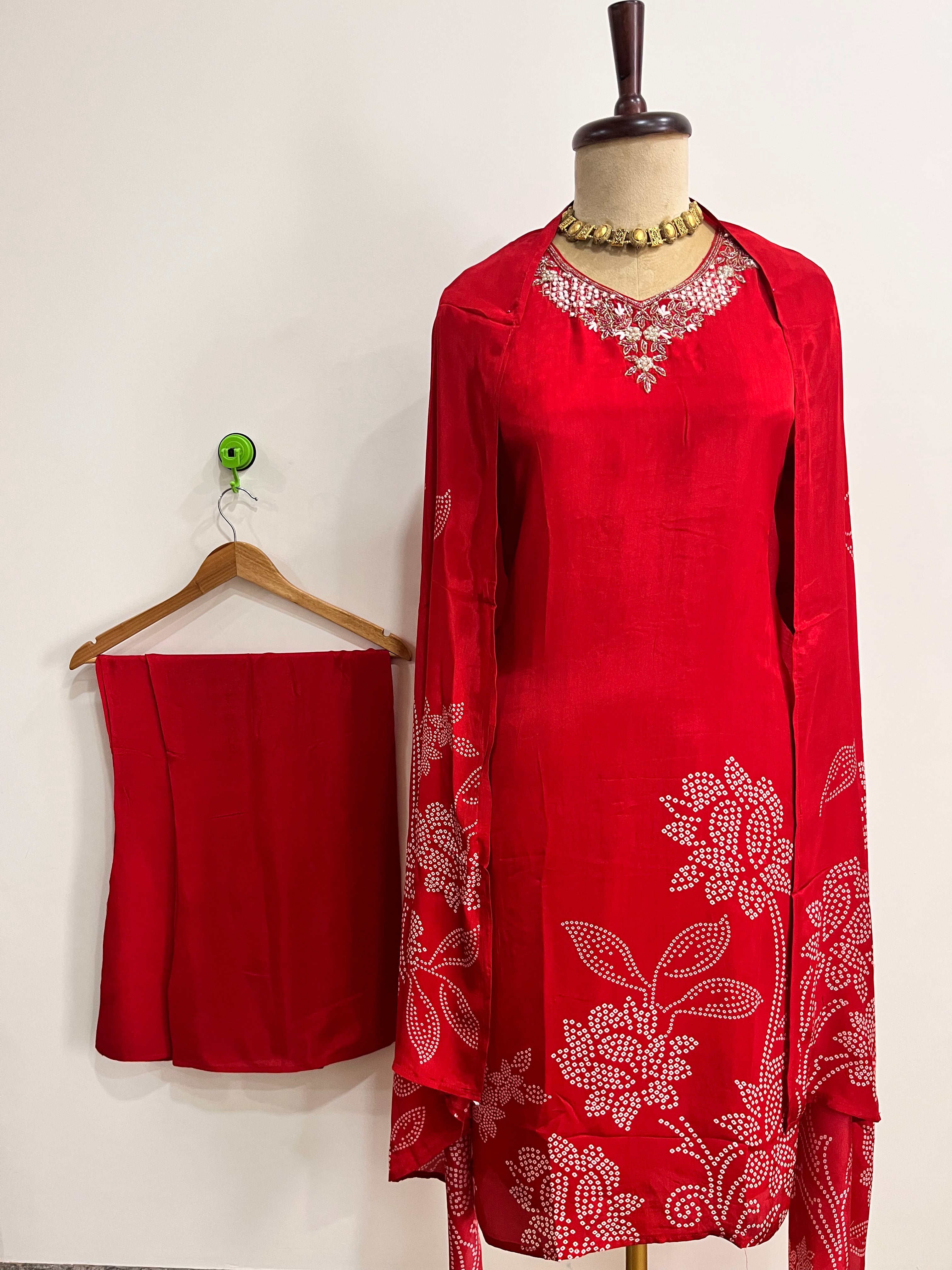 Chilli Red Muslin 3-Piece Suit