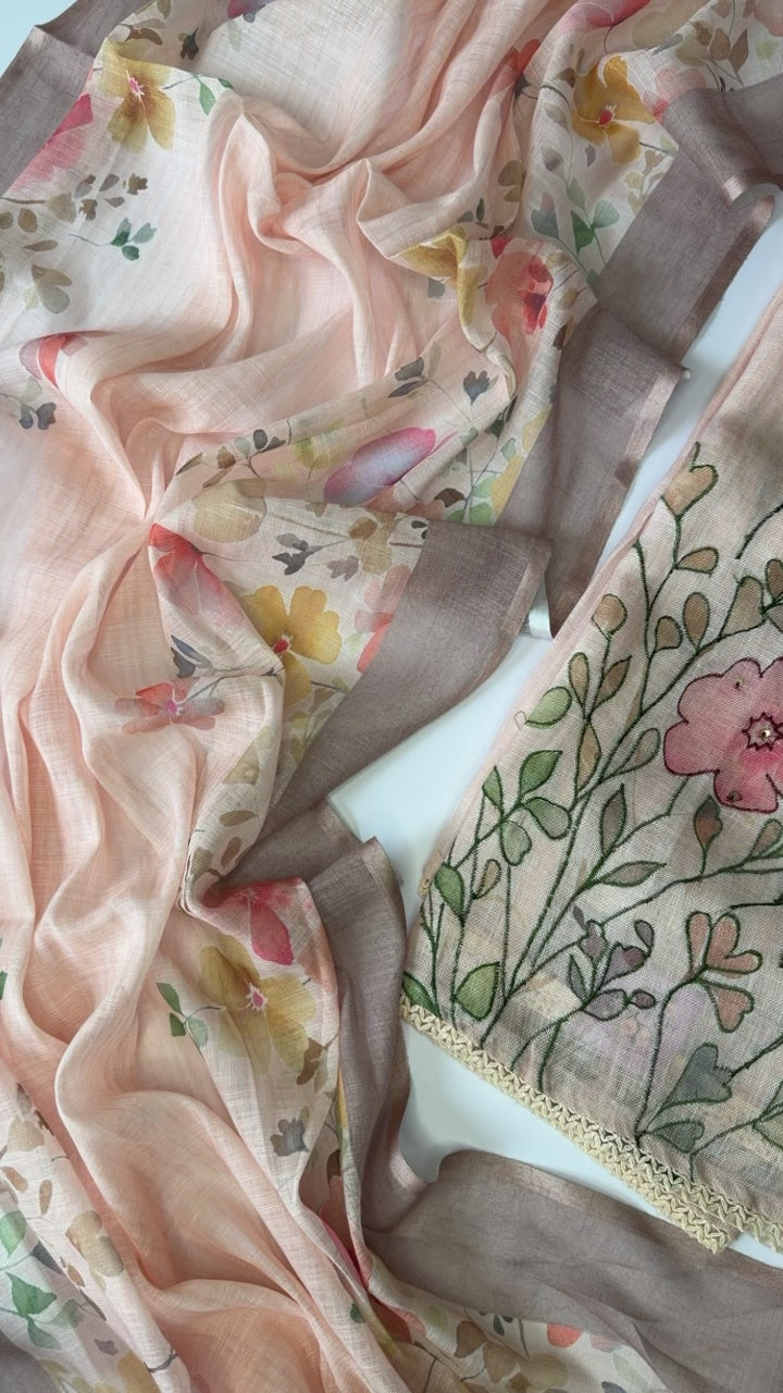 Floral Linen Unstitched Suit Set